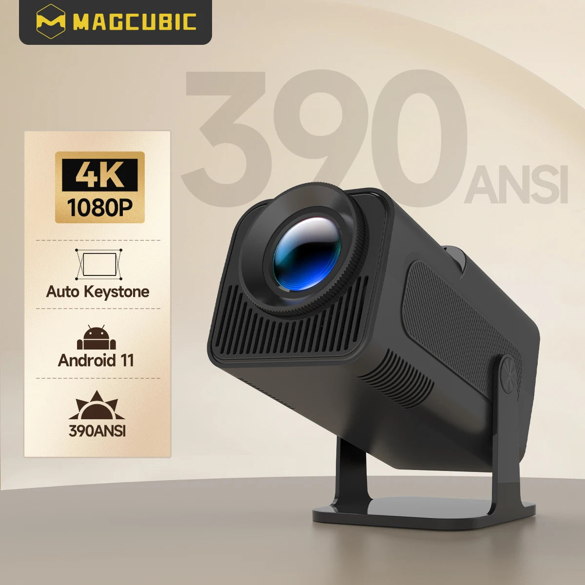 HY320 1080P Full HD Projector with Android 11, 390 ANSI, WiFi 6 & Bluetooth 5.0 | Upgraded from HY300