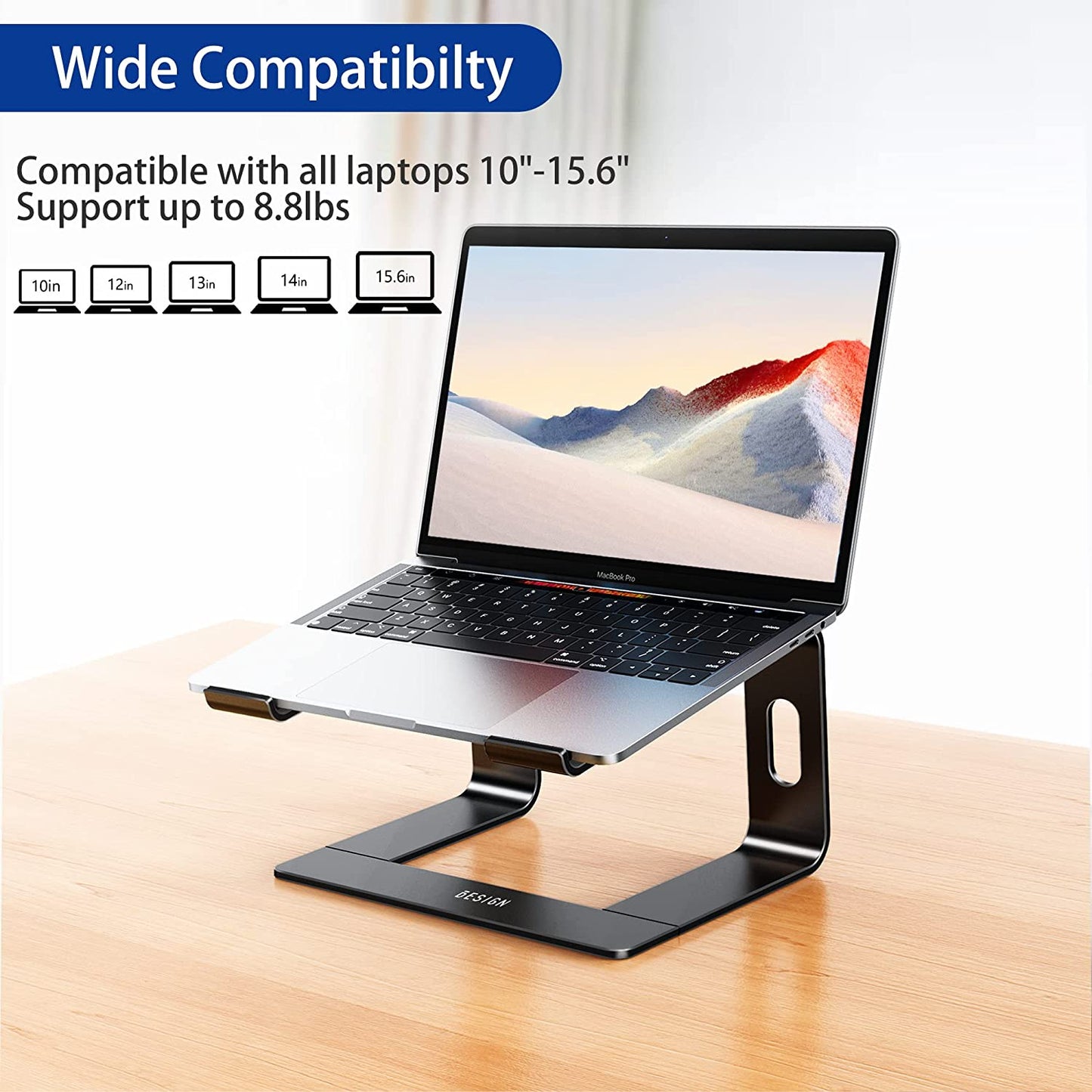 Aluminum Laptop Stand, Ergonomic Detachable Computer Stand, Riser Holder Notebook Stand Compatible with Air, Pro, Dell, HP, Lenovo More 10-15.6" Laptops, Black