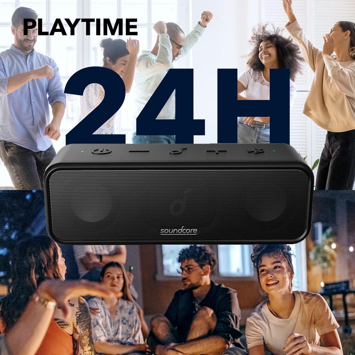 Portable Bluetooth Speaker - Wireless, IPX7 Waterproof, 24H Playtime, Pure Titanium Diaphragm Drivers, Partycast, Bassup, Custom EQ App - for Home, Shower, Outdoor, and Beach