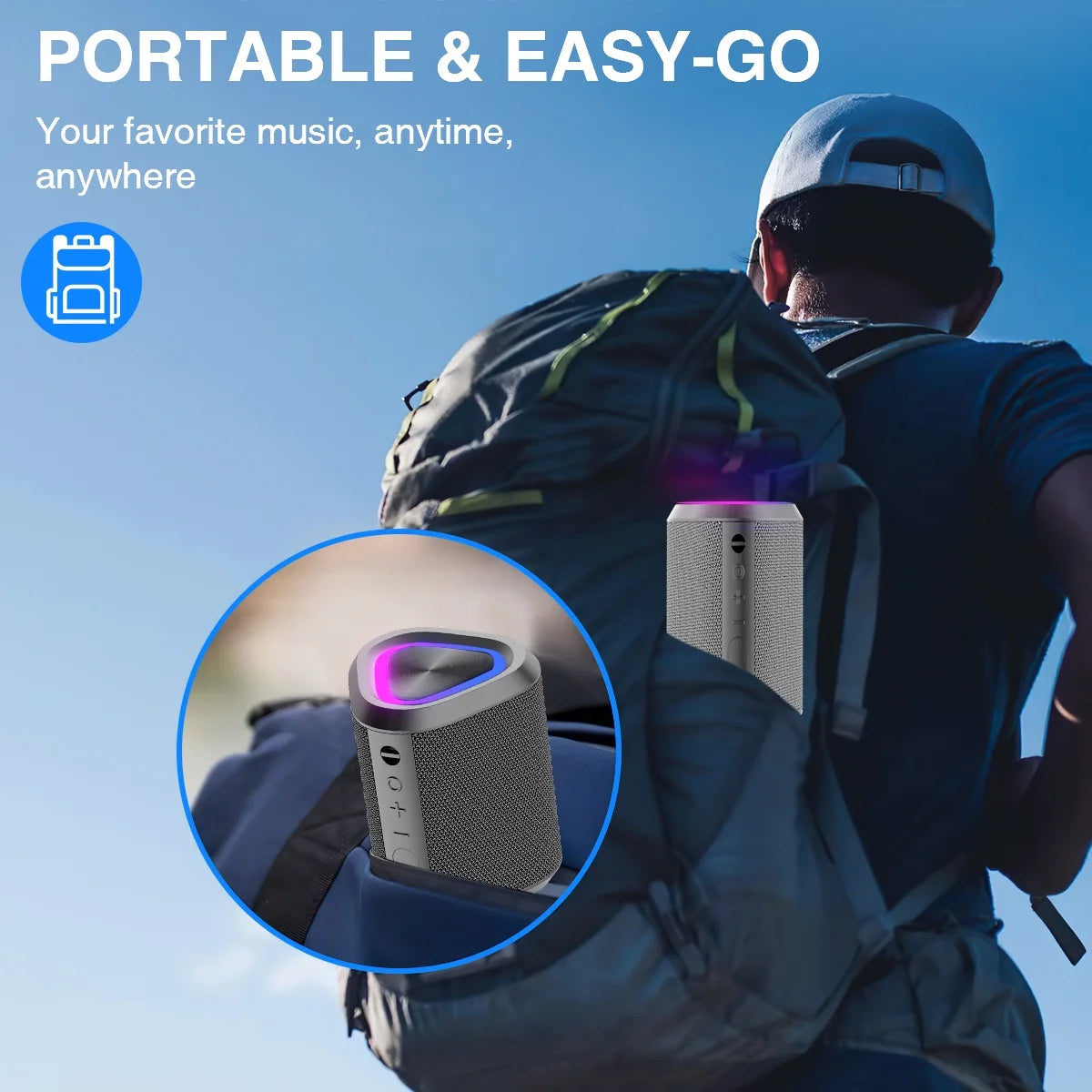 Bluetooth Speaker, Portable Wireless Bluetooth 5.0 Speaker with Stereo Bass, up to 100 Ft Bluetooth Range, IPX7 Waterproof Mini Bluetooth Speaker