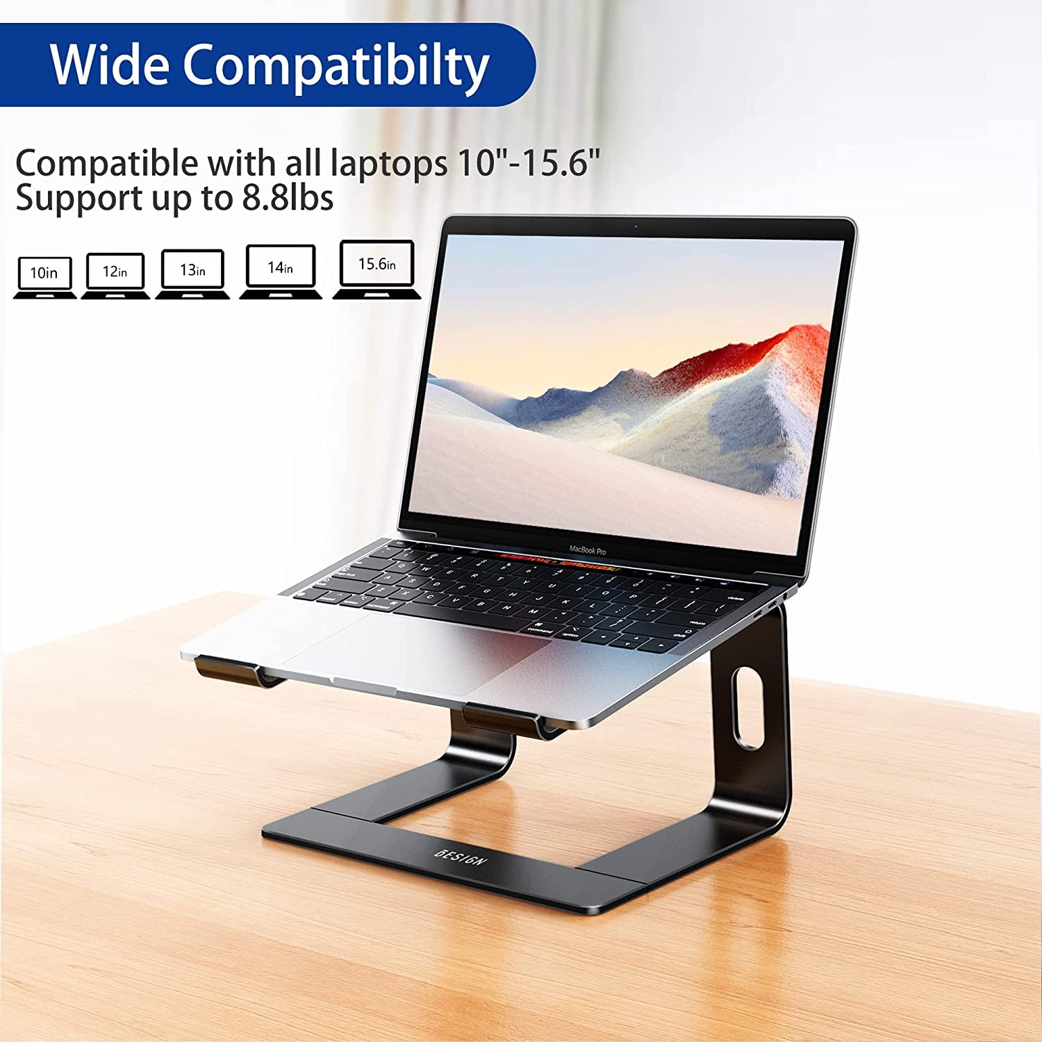 Aluminum Laptop Stand, Ergonomic Detachable Computer Stand, Riser Holder Notebook Stand Compatible with Air, Pro, Dell, HP, Lenovo More 10-15.6" Laptops, Black