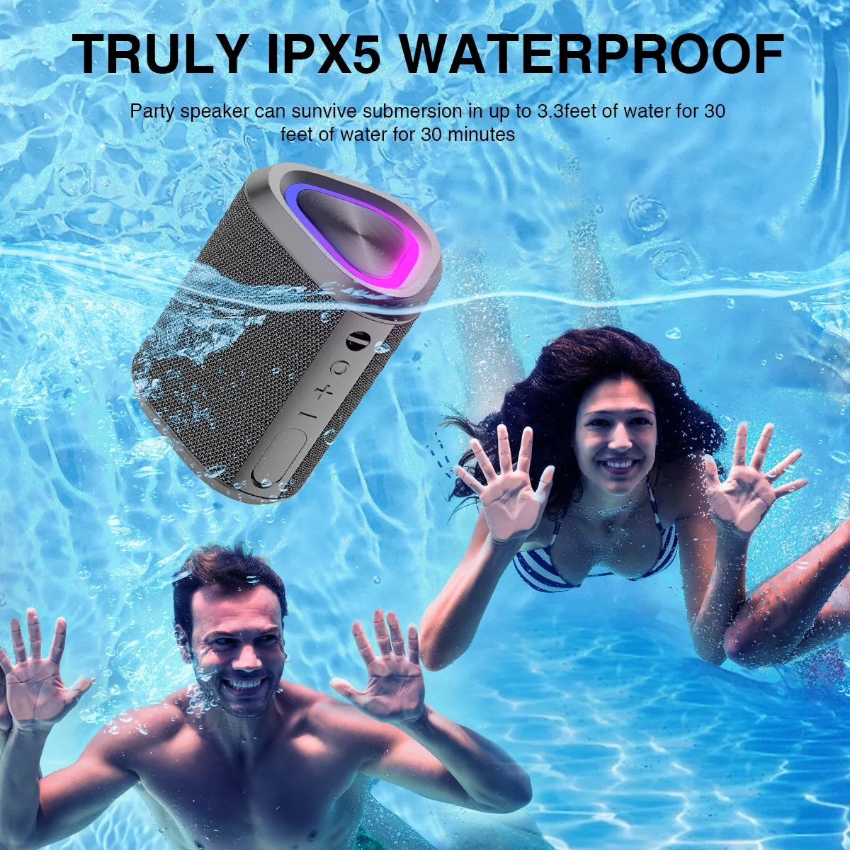 Bluetooth Speaker, Portable Wireless Bluetooth 5.0 Speaker with Stereo Bass, up to 100 Ft Bluetooth Range, IPX7 Waterproof Mini Bluetooth Speaker