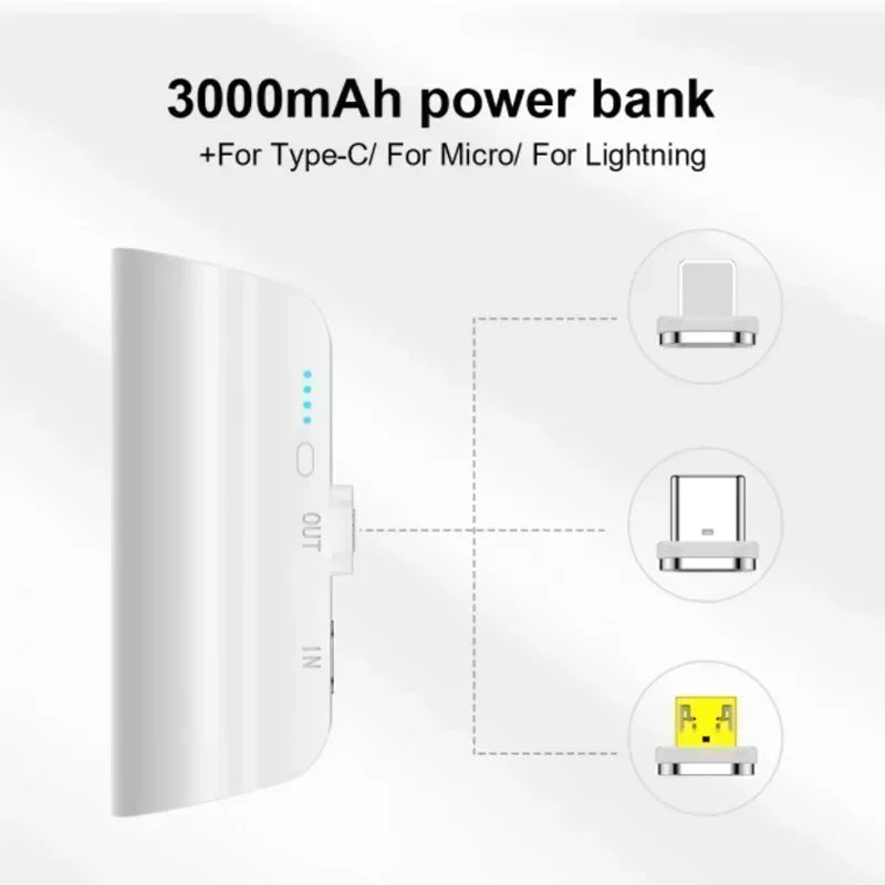 3000mAh Magnetic Power Bank: Mini Portable Charger for iPhone, Samsung & More
