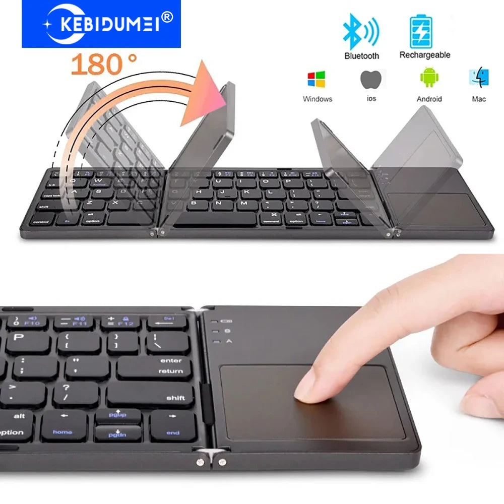 Bluetooth 5.0 Keyboard TriFold Keyboard Mini Keyboard with Touchpad Rechargeable Wireless Keyboard for Windows Android Ios
