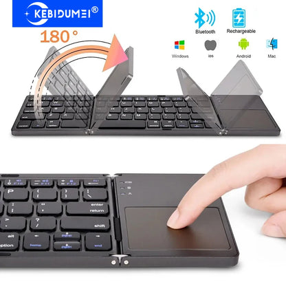 Bluetooth 5.0 Keyboard TriFold Keyboard Mini Keyboard with Touchpad Rechargeable Wireless Keyboard for Windows Android Ios